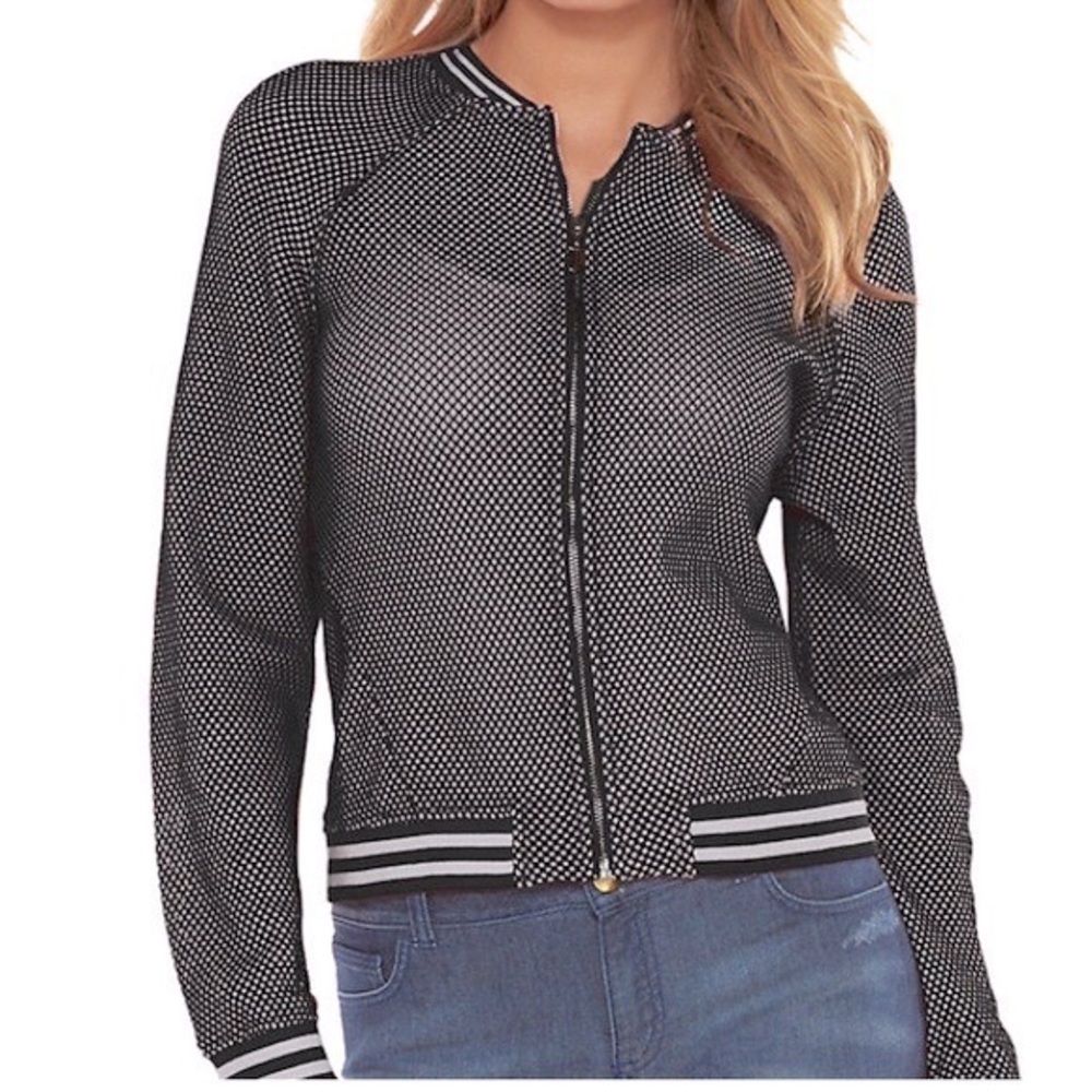 JUICY Couture Black & White Mesh Bomber Track Jacket Lightweight Small